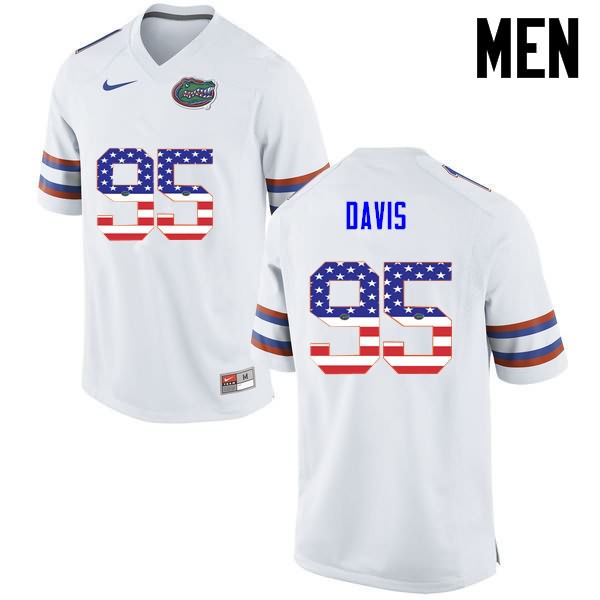 Men's NCAA Florida Gators Keivonnis Davis #95 Stitched Authentic USA Flag Fashion Nike White College Football Jersey EUN8165GP